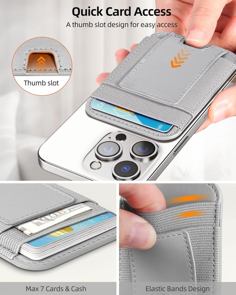 ExtreLife Upgraded for Magsafe Wallet, Strongest Magnetic Wallet, for iPhone Magsafe Walle t with 2 Card Slots, Magnetic Card Holder for iPhone 17/16/15/14/13/12 Series, Vegan Leather, Fit 7 Cards, Light Gray - Image 3